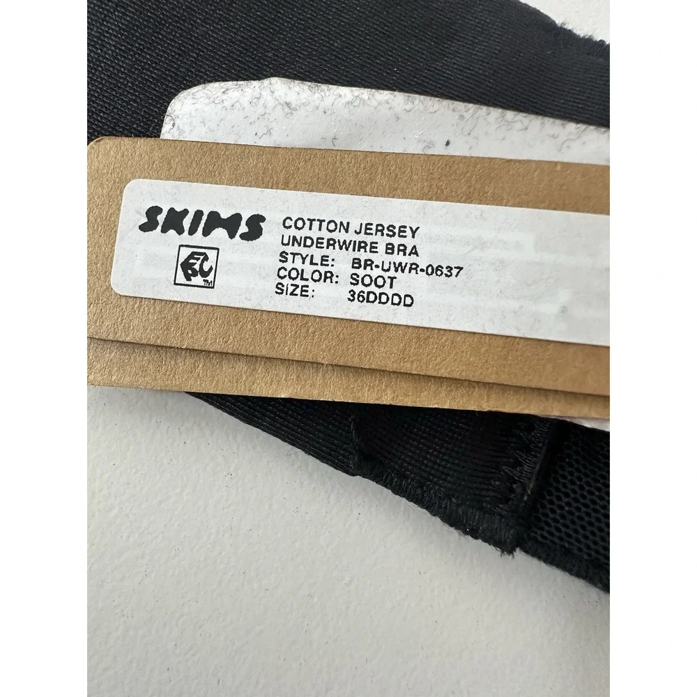 Skims Bra Cotton Jersey 36DDDD‎ Soot Black Underwire New - Picture 4 of 6